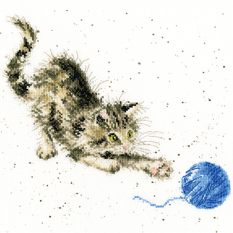 Kitty XHD71 Counted Cross Stitch Kit featuring 14 count Zweigart Aida fabric, pre-sorted threads, and included needle and instructions.